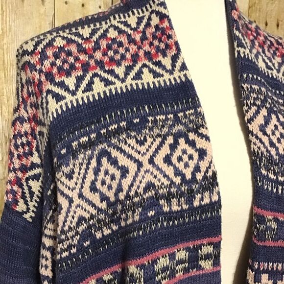Chaps Open Long Blue Cardigan Southwest Print Sz L - Picture 2 of 6